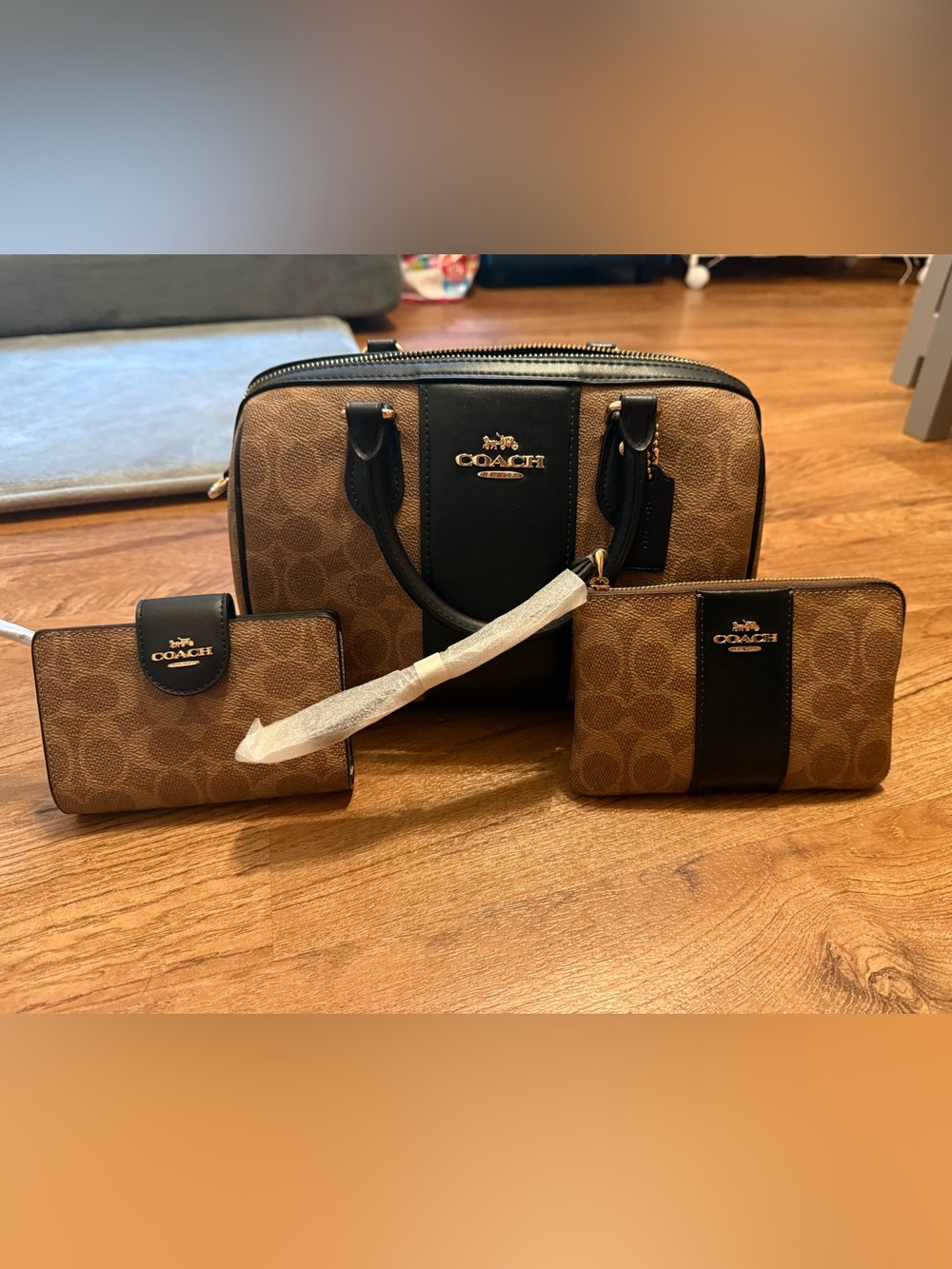Rare Coach Brown & Black Signature Satchel with Matching Wallets